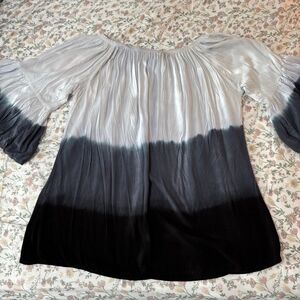 Belize Black & White Dip Dye Rayon Off Shoulder Tunic Top XL